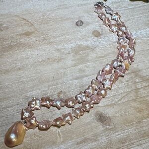 Elegant genuine Pink Star Pearl Necklace with pendant
